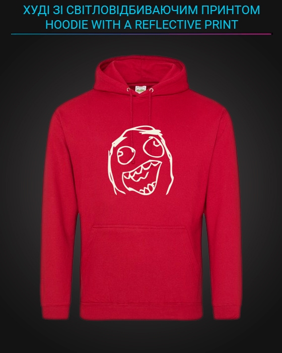 Hoodie with Reflective Print Meme Face - XS red