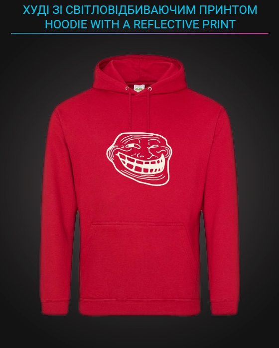 Hoodie with Reflective Print Trollface - XS red