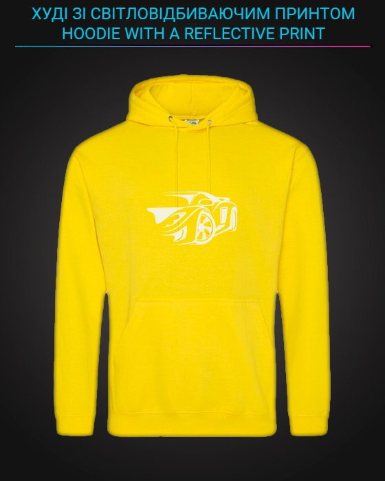 Hoodie with Reflective Print Cute Car Print - XS yellow