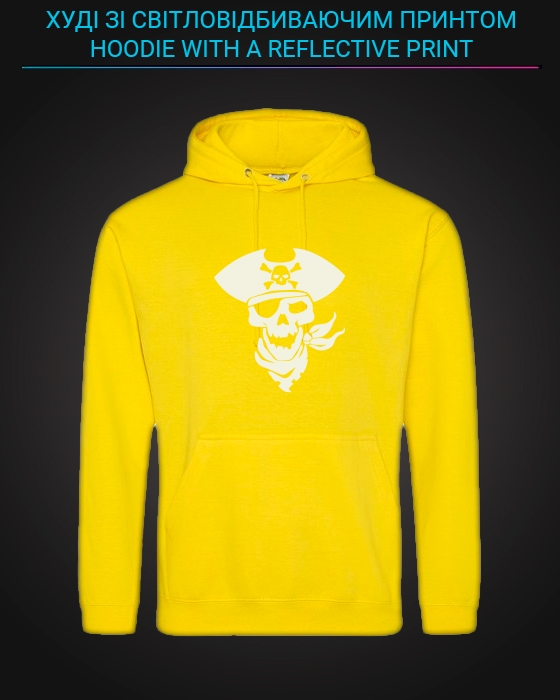 Hoodie with Reflective Print Pirate Skull - XS yellow