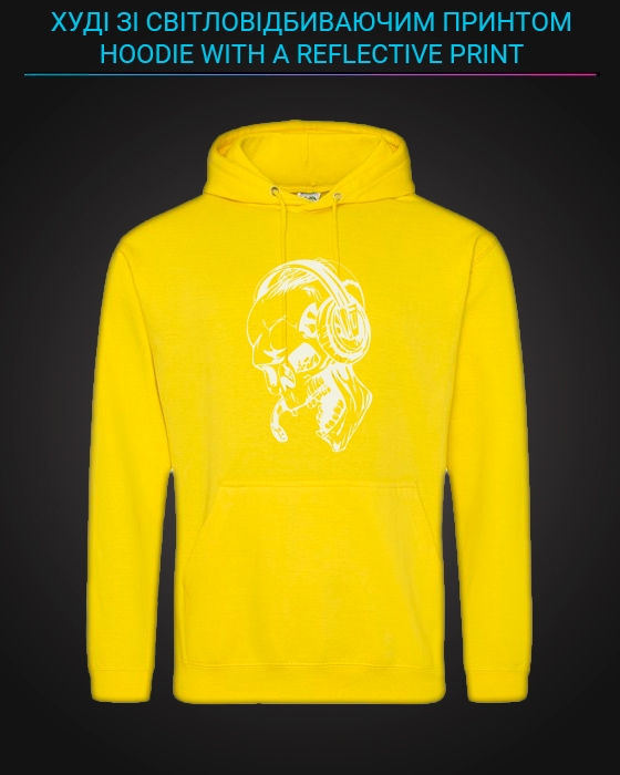 Hoodie with Reflective Print Skull Music - 2XL yellow