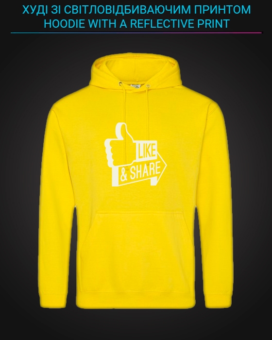 Hoodie with Reflective Print Like And Share - 2XL yellow