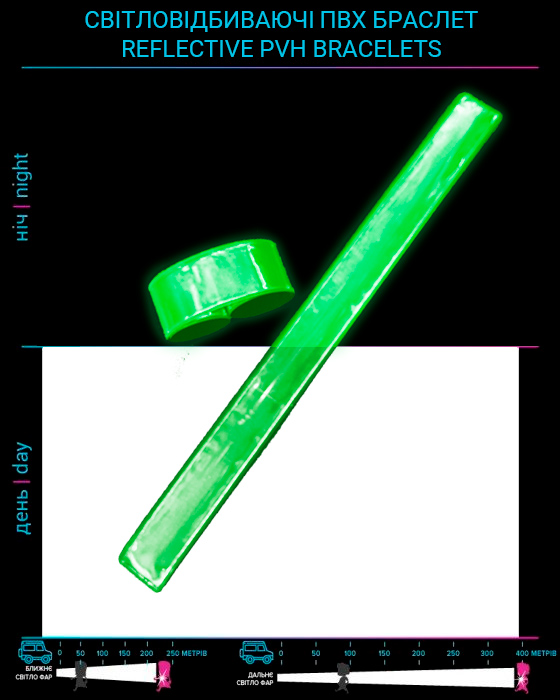 Світловідбиваючі браслети з оксамитовою підкладкою 3x34cm без друку Зелений photo