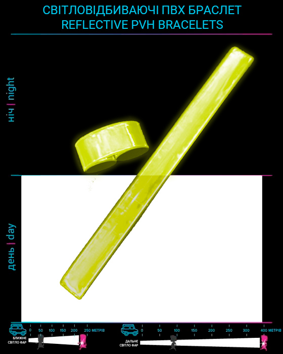 Светоотражающие браслеты с бархатной подкладкой 3x34cm без печати Желтый photo