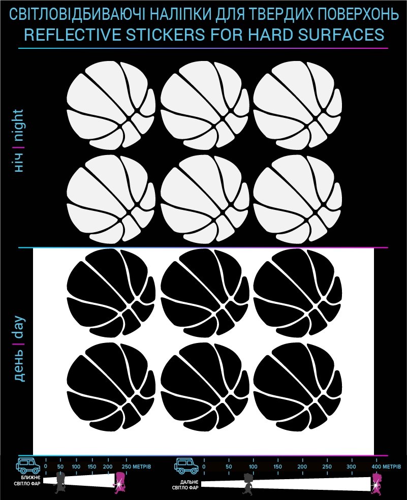 Basketball stickers reflective, black, hard surface