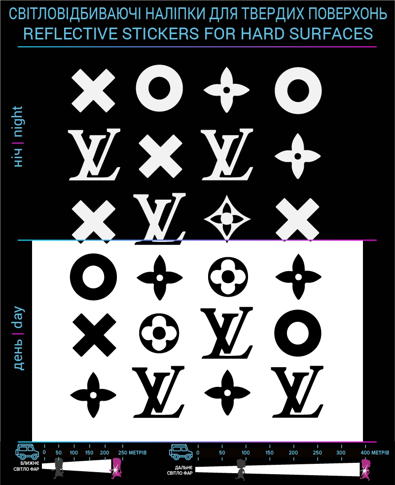 LV stickers reflective, black, hard surface