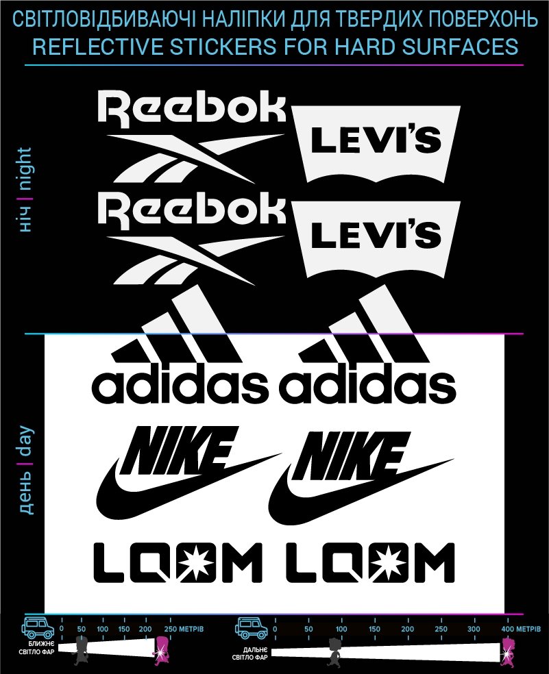 Brands 1 stickers reflective, black, hard surface photo