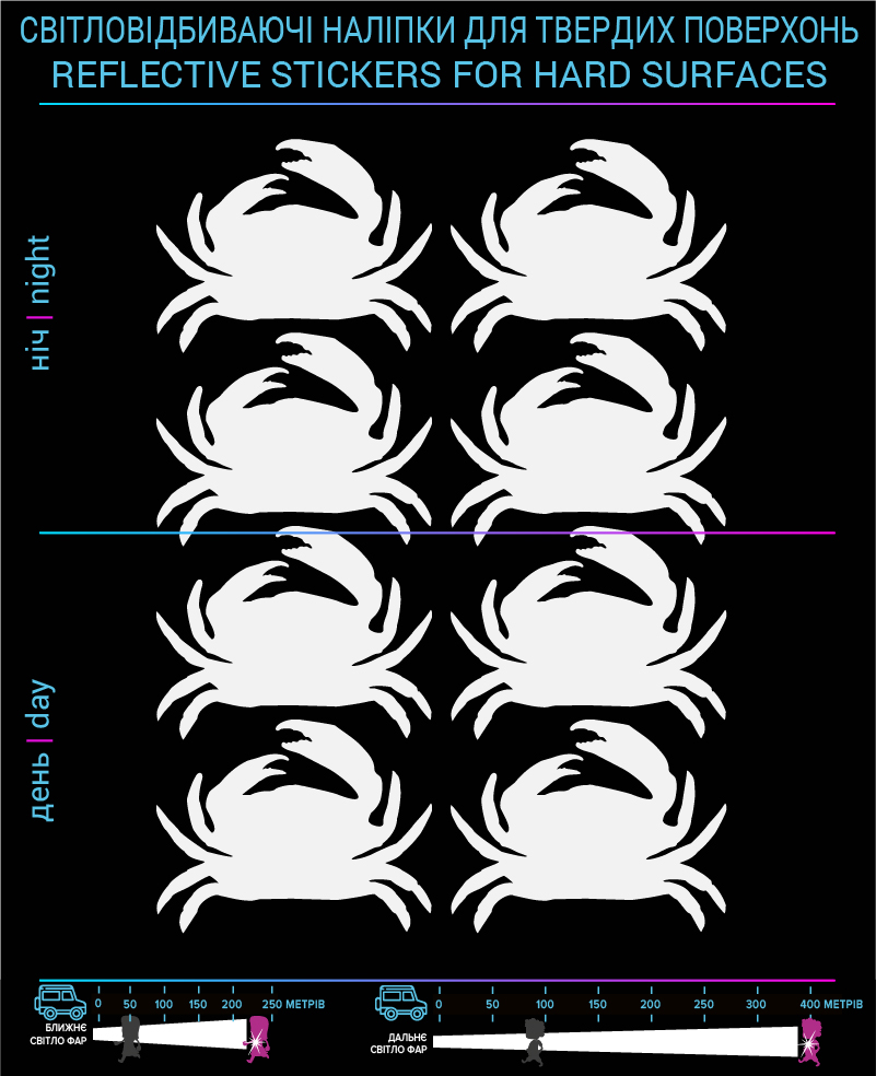 Crabs stickers reflective, black, hard surface - фото 2