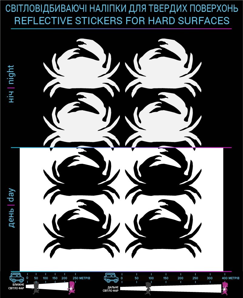 Crabs stickers reflective, black, hard surface photo