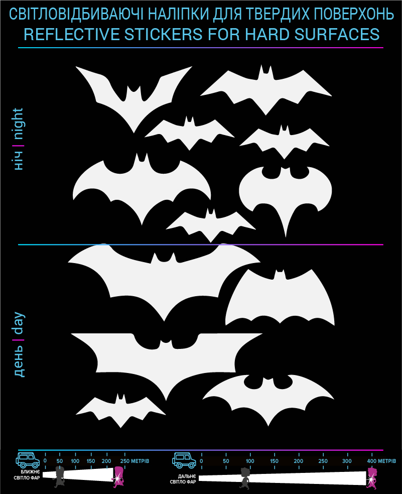 Bats stickers reflective, black, hard surface - фото 2
