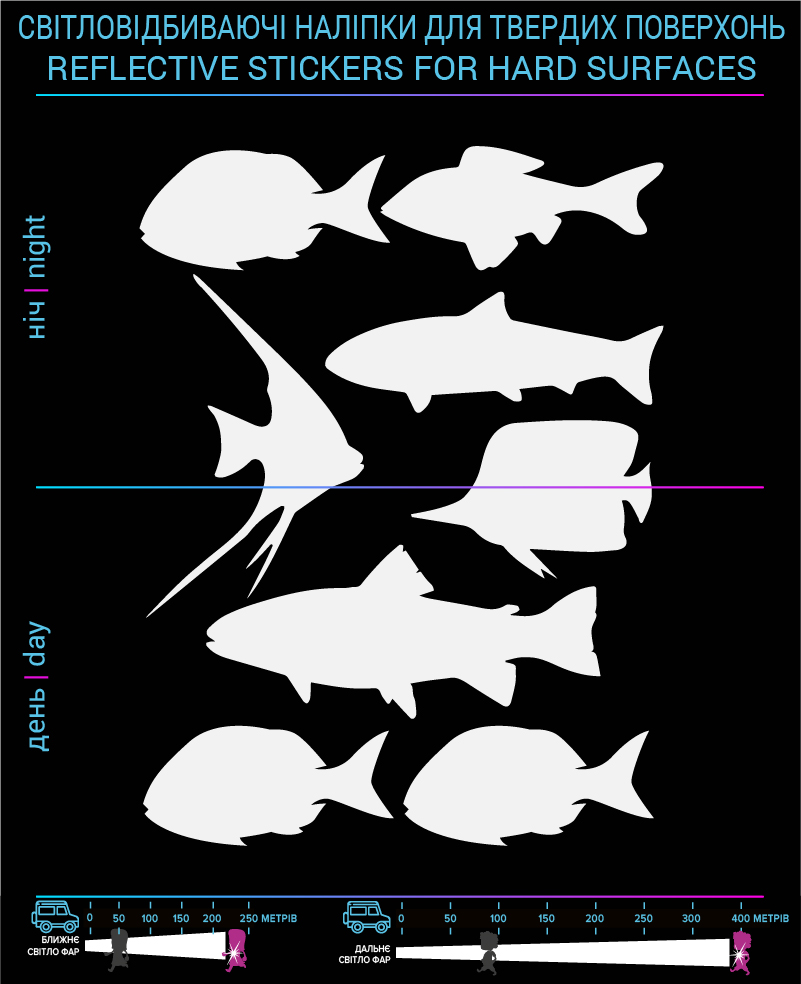 Наклейки Рыбы светоотражающие, черные, для твердых поверхностей - фото 2