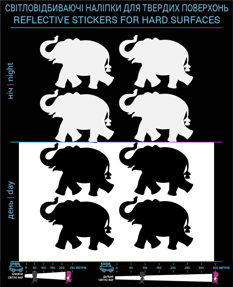 Reflective Labels The elephants, black, hard surface photo