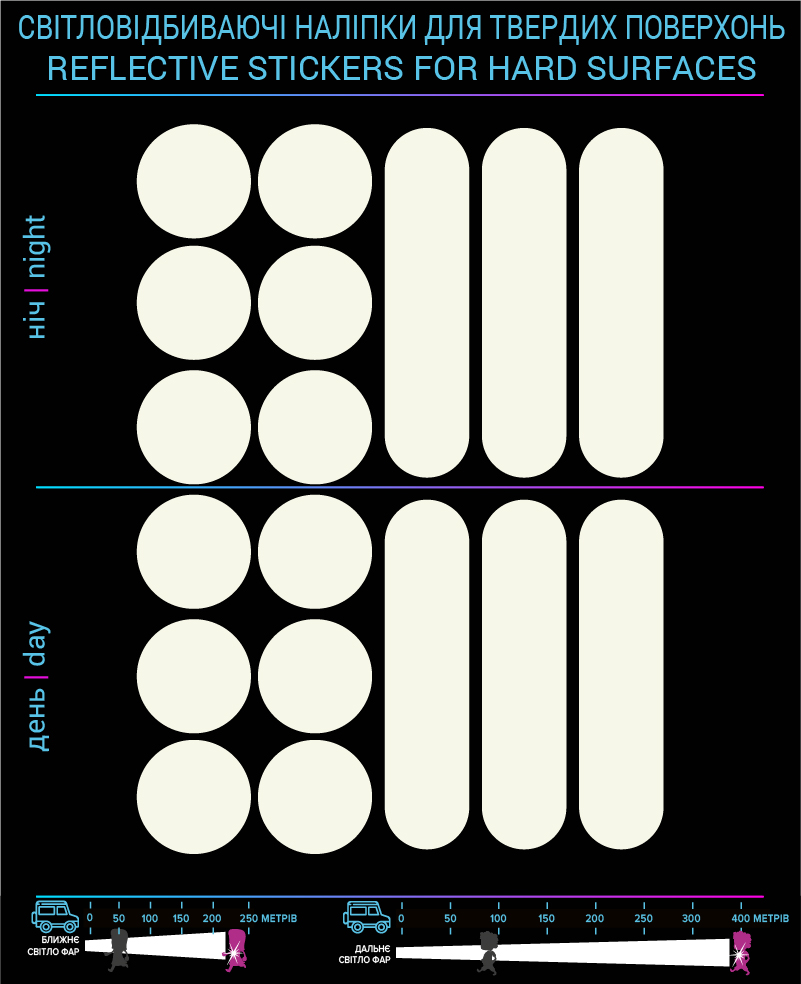 Наклейки Круги и линии светоотражающие, черные, для твердых поверхностей - фото 2
