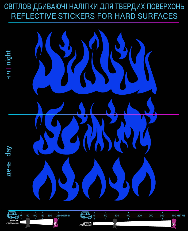 Наклейки Пламя светоотражающие, синие, для твердых поверхностей - фото 2