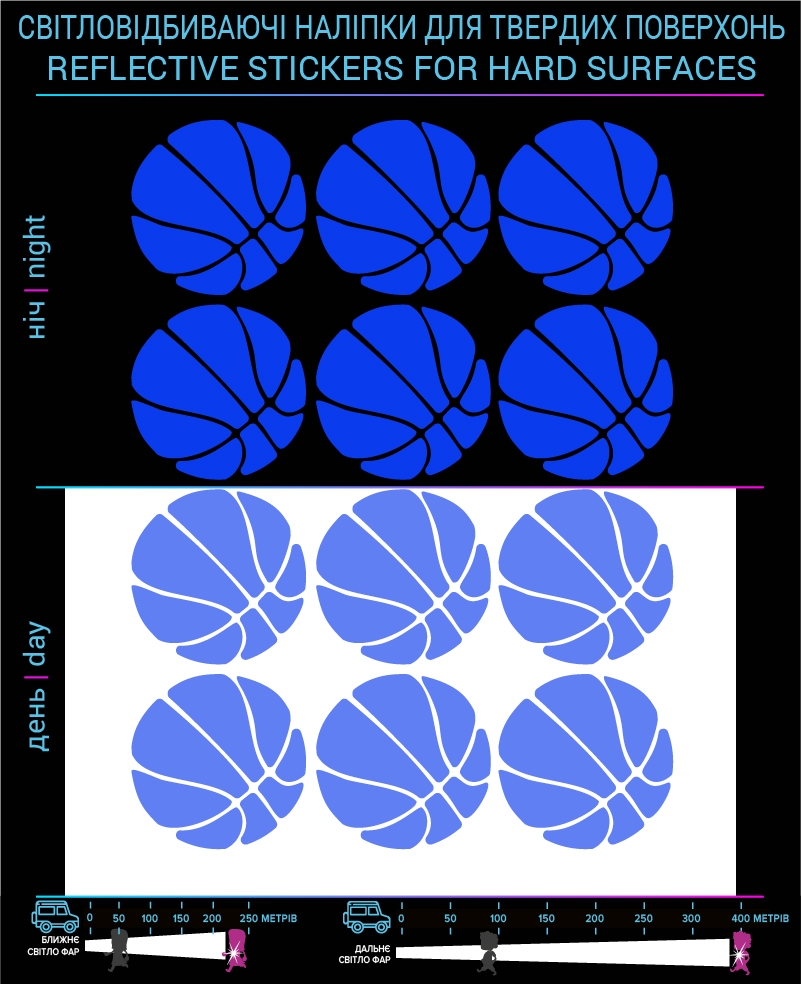 Basketball reflective stickers, blue, for solid surfaces photo