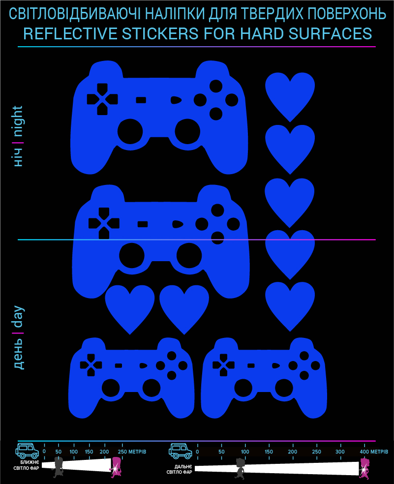 Joystick reflective stickers, blue, for solid surfaces - фото 2