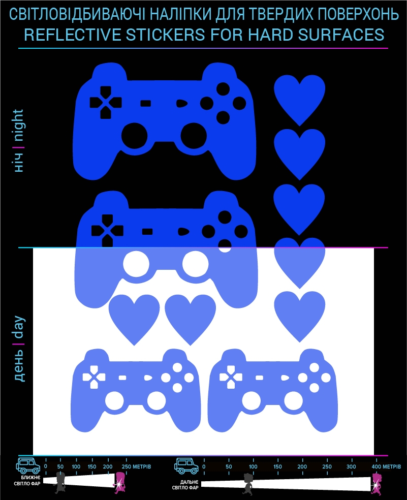 Joystick reflective stickers, blue, for solid surfaces