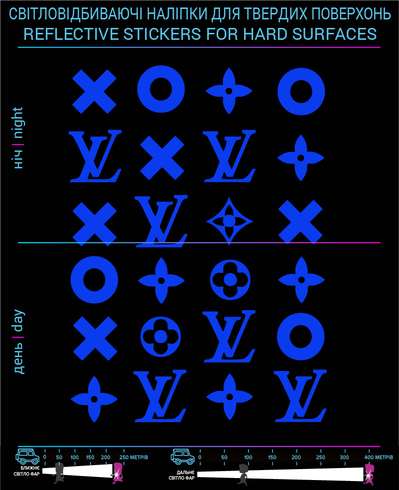 LV reflective stickers, blue, for solid surfaces - фото 2