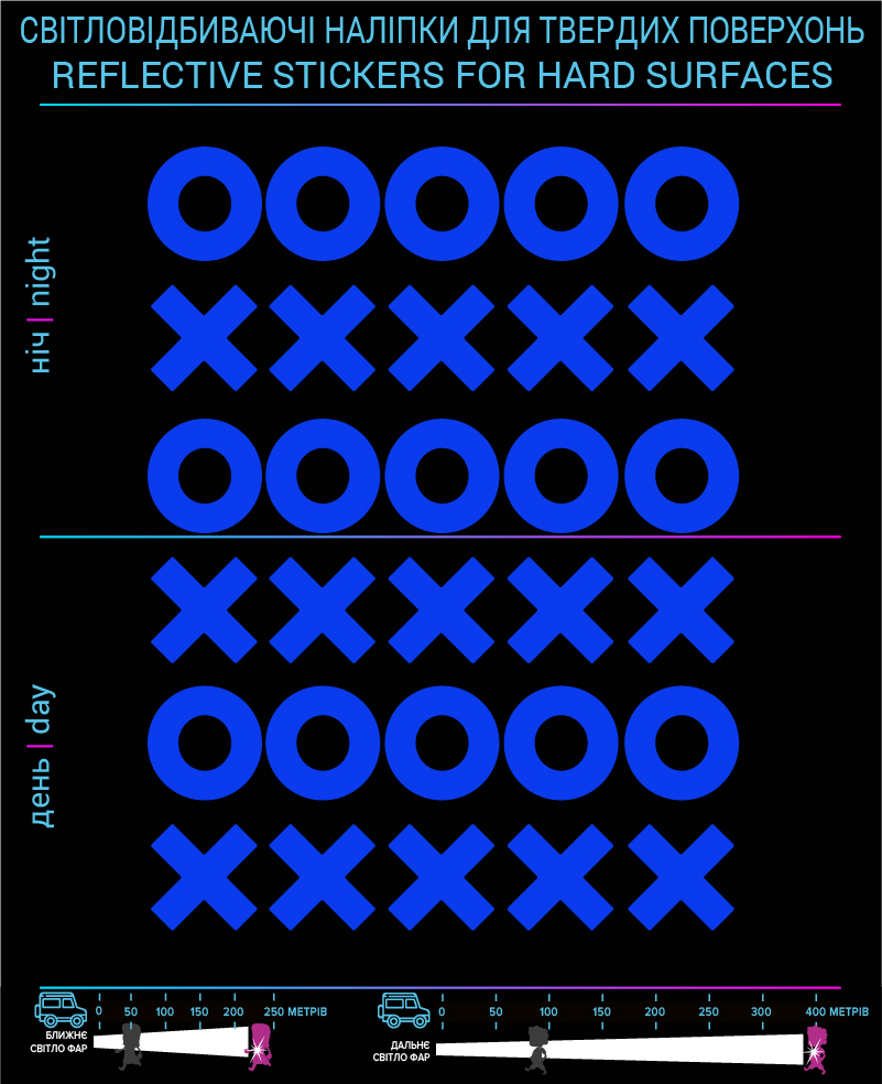 Наклейки XO світловідбиваючі, сині, для твердих поверхонь - фото 2