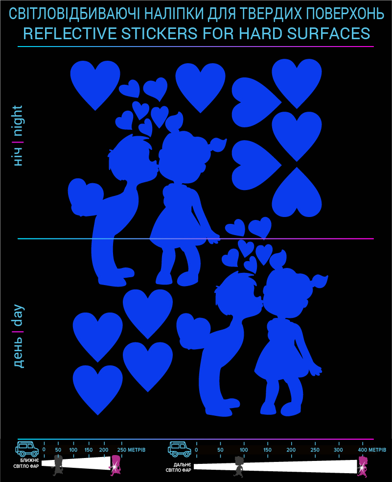 Наклейки Детская Любовь светоотражающие, синие, для твердых поверхностей - фото 2
