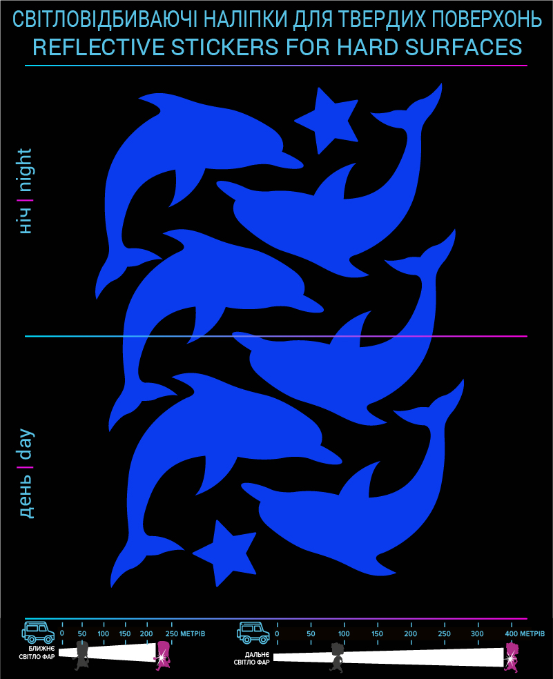 Dolphin reflective stickers, blue, for solid surfaces - фото 2