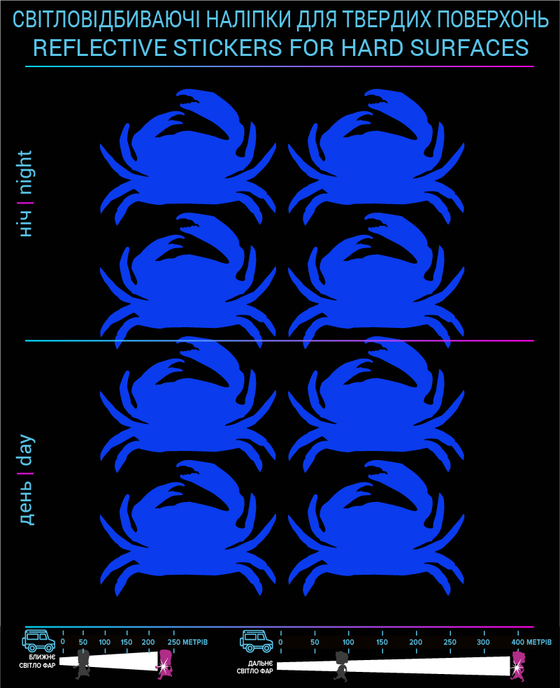 Crabs reflective stickers, blue, for solid surfaces - фото 2