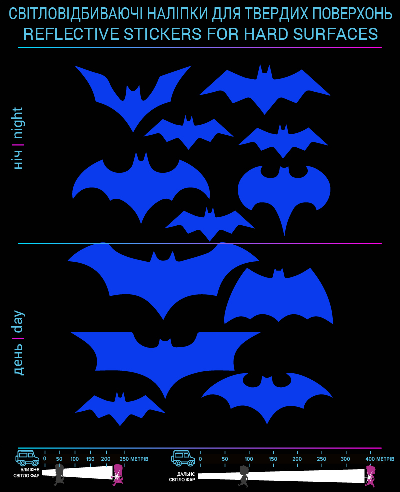 Bats reflective stickers, blue, for solid surfaces - фото 2