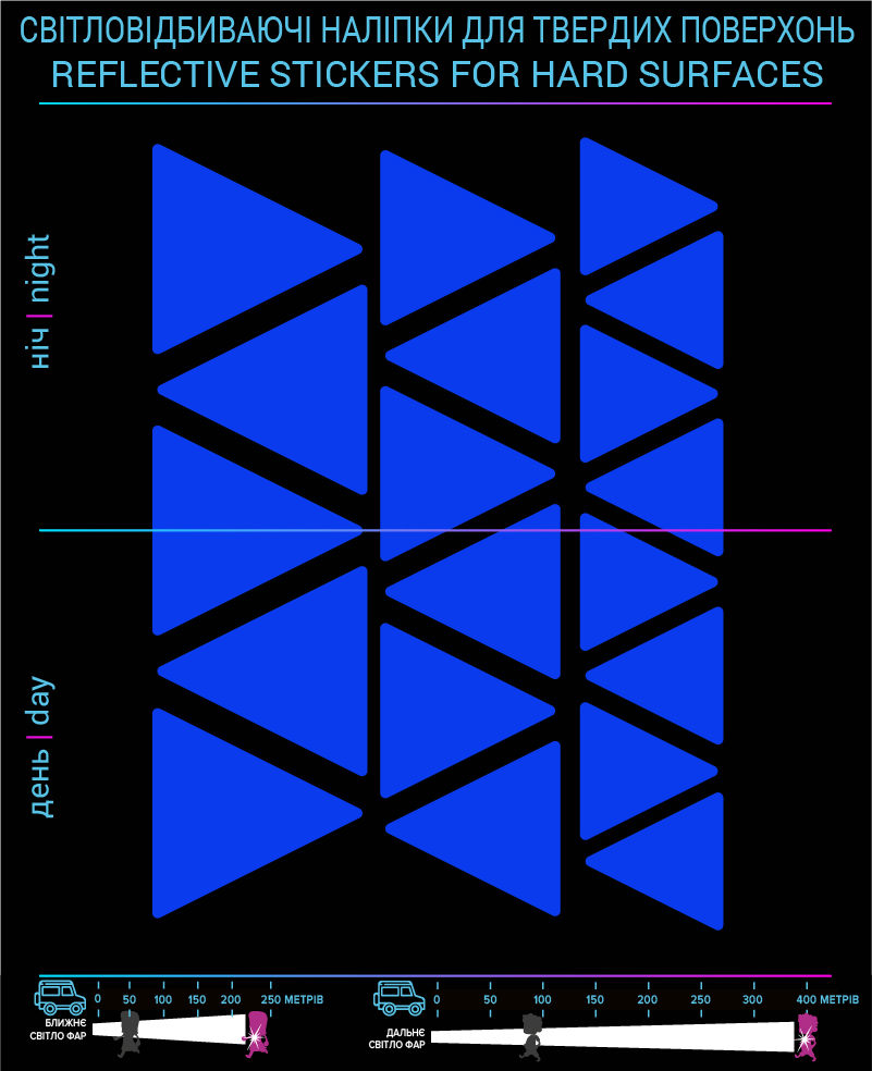 Triangles reflective stickers, blue, for solid surfaces - фото 2