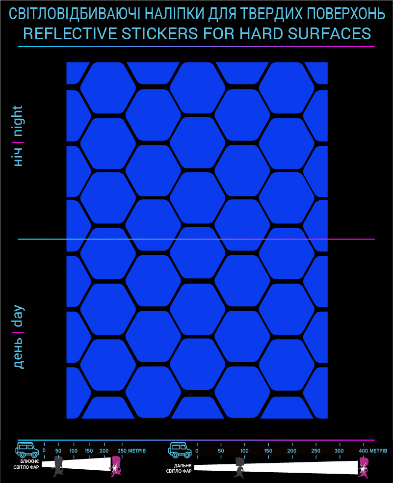 Наклейки Ромби 2 світловідбиваючі, сині, для твердих поверхонь - фото 2