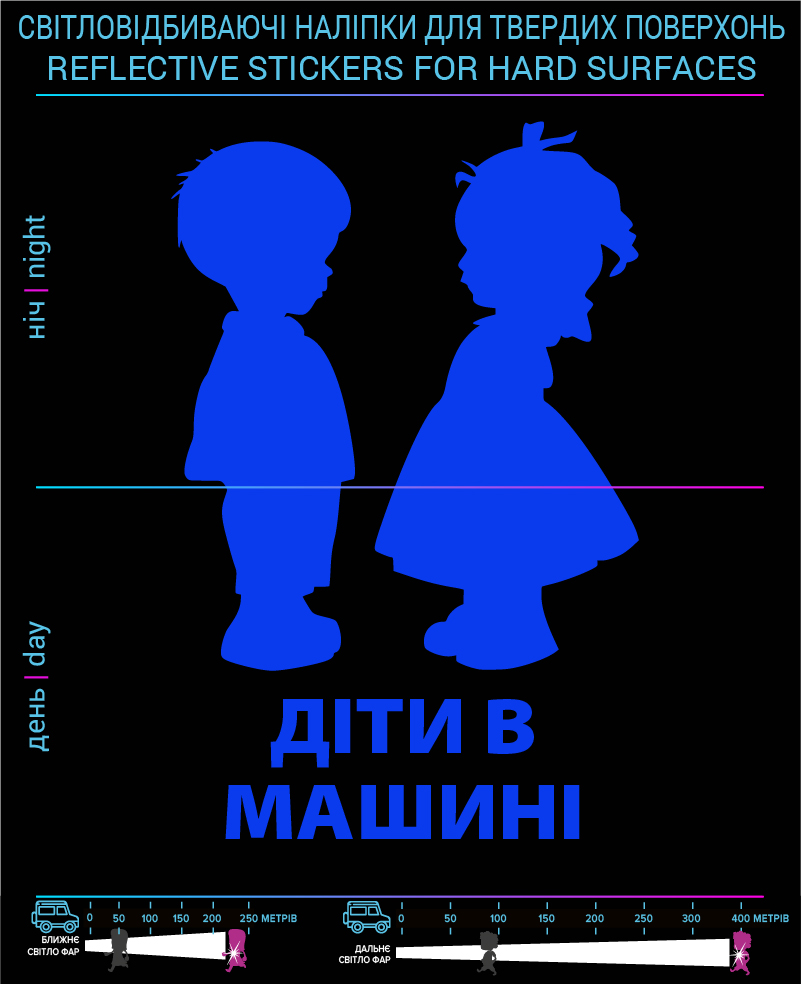 Наклейки Дети в машине (Украинский вариант) , синие, для твердых поверхностей - фото 2