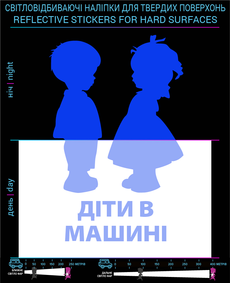 Stickers children in the car (Ukrainian variant), blue, for solid surfaces photo
