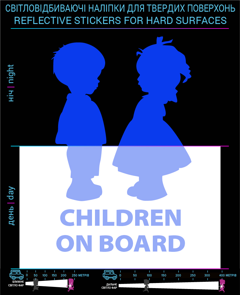 Наклейки Children on board, сині, для твердих поверхонь