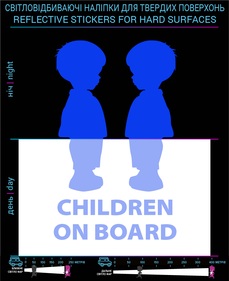 Labels Children on board2, blue, for solid surfaces