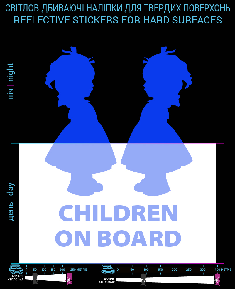 Labels Children on board3, blue, for solid surfaces