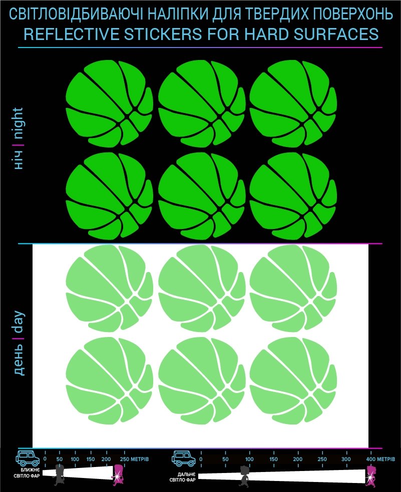 Basketball reflective stickers, green, hard surface
