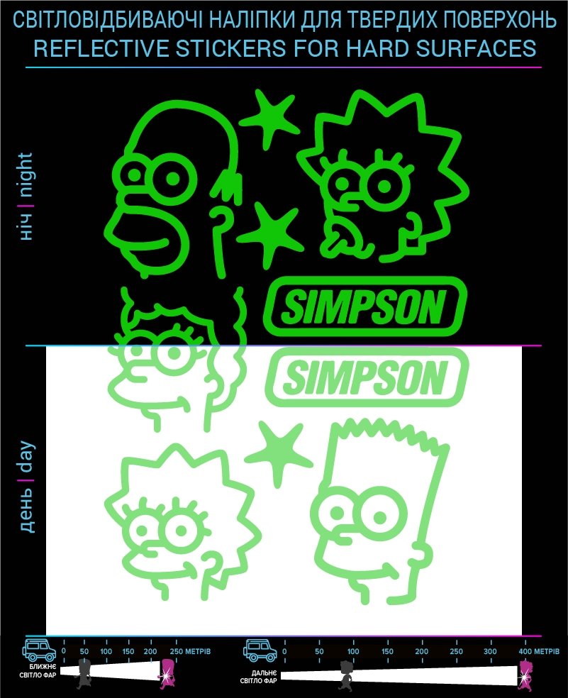 Simpsons reflective stickers, green, hard surface