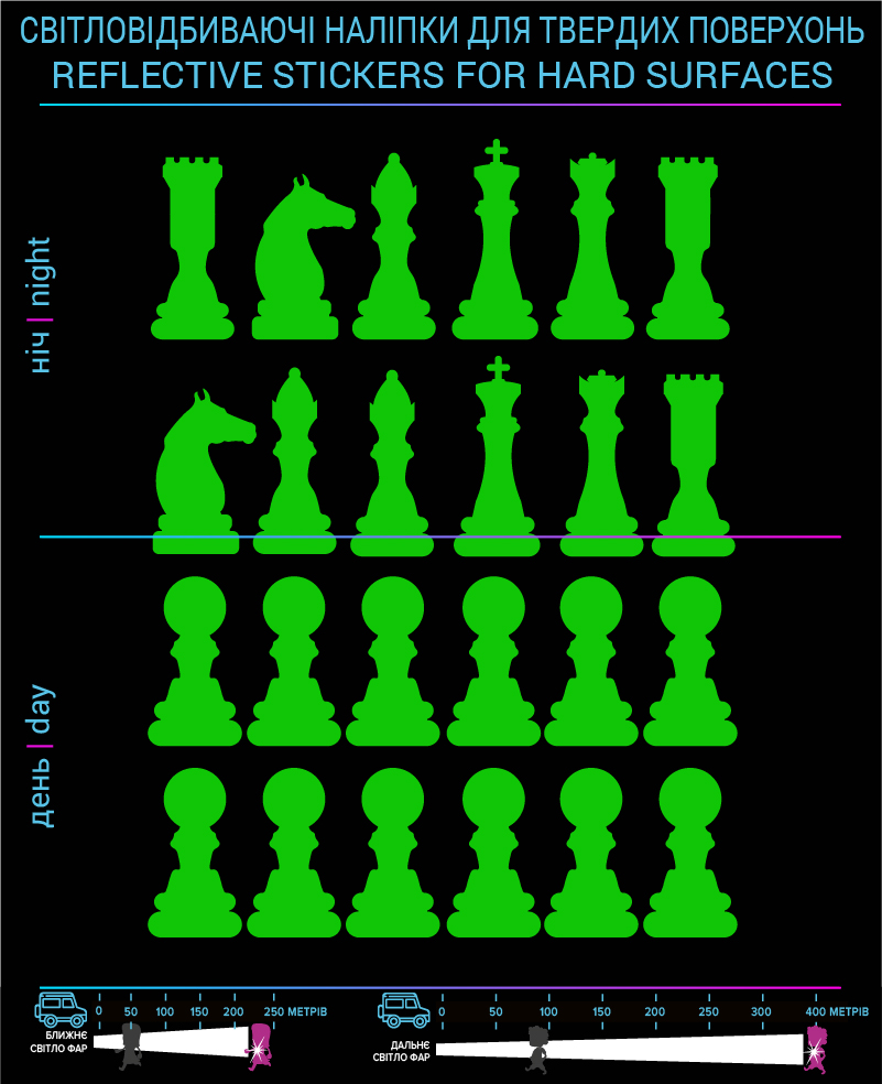 Chess reflective stickers, green, hard surface - фото 2