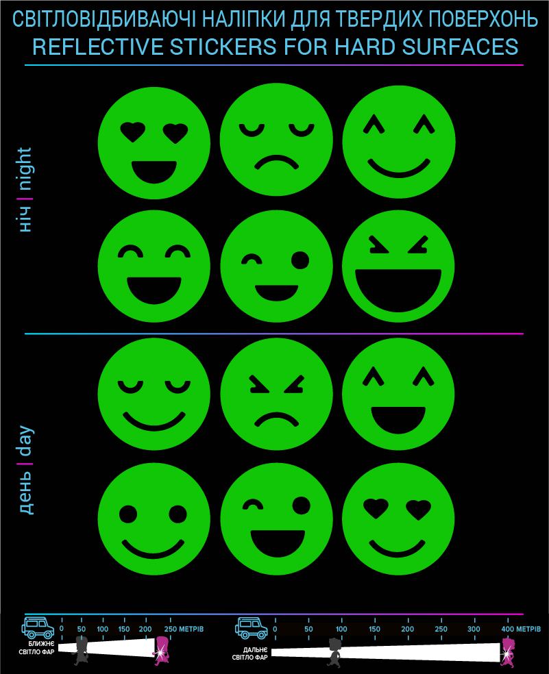 Smiles reflective stickers, green, hard surface - фото 2