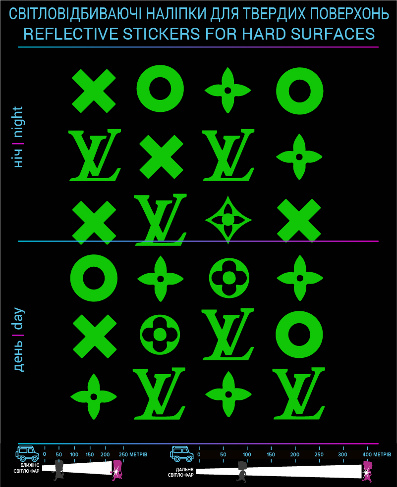 LV reflective stickers, green, hard surface - фото 2
