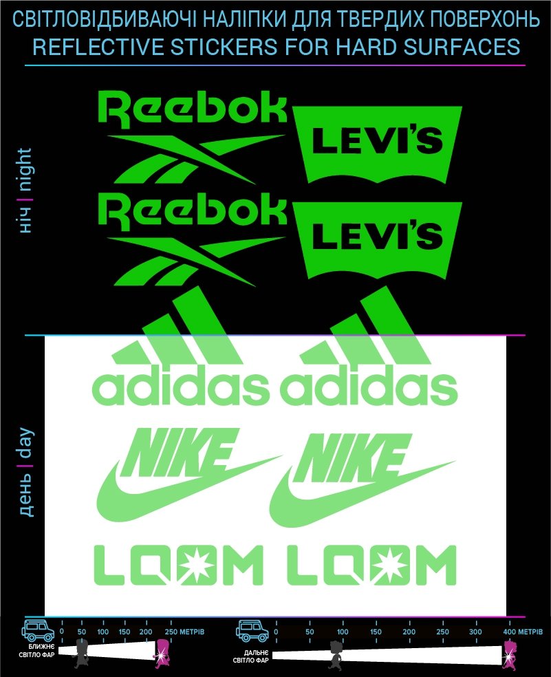 Brands reflective stickers 1, green for hard surfaces