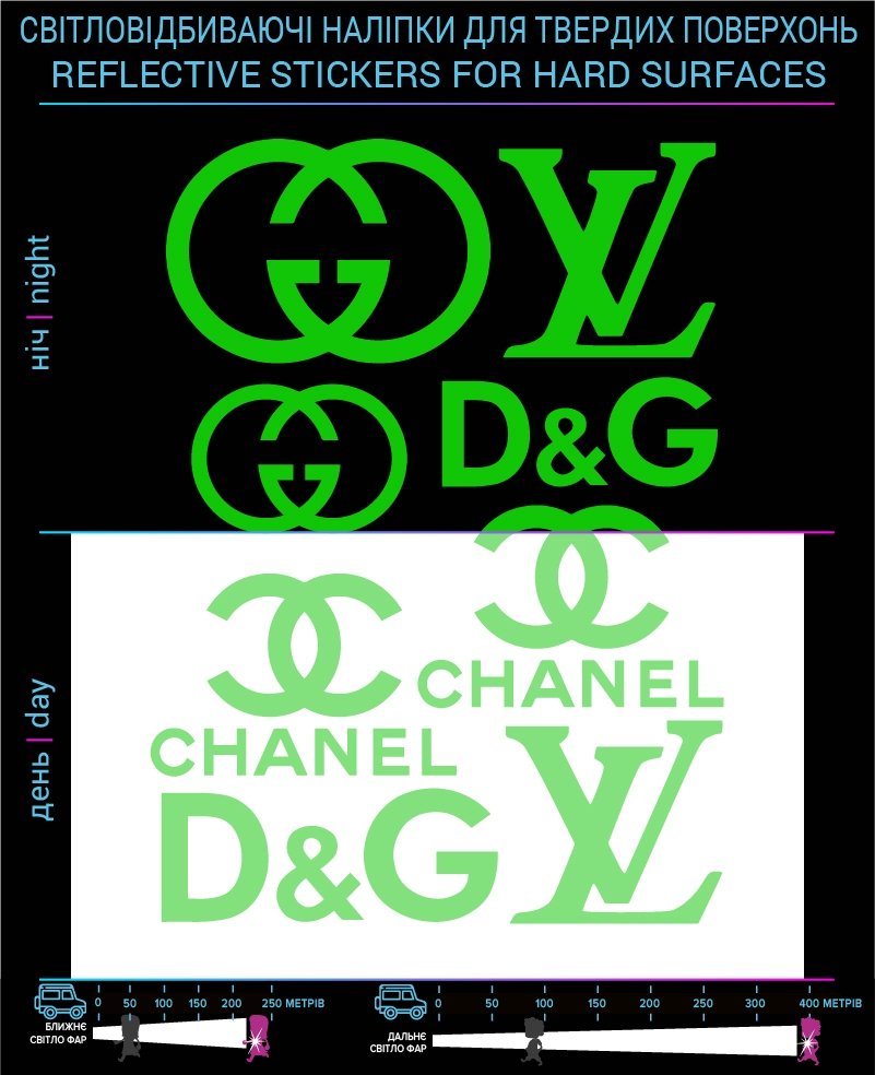 Brands reflective stickers 2, green, hard surface