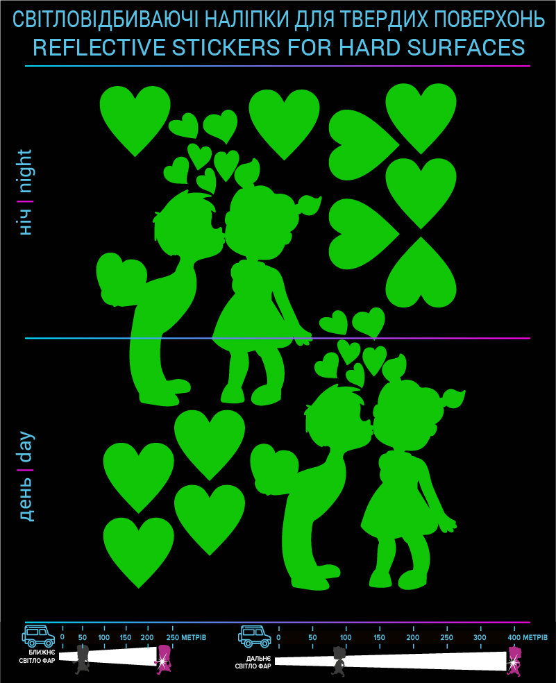 Наклейки Детская Любовь светоотражающие, зеленые, для твердых поверхностей - фото 2