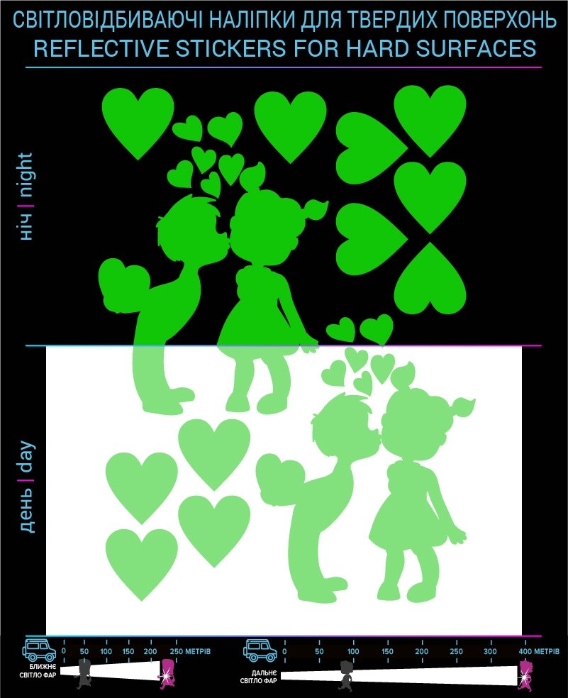 Наклейки Дитяча Любов світловідбиваючі, зелені, для твердих поверхонь