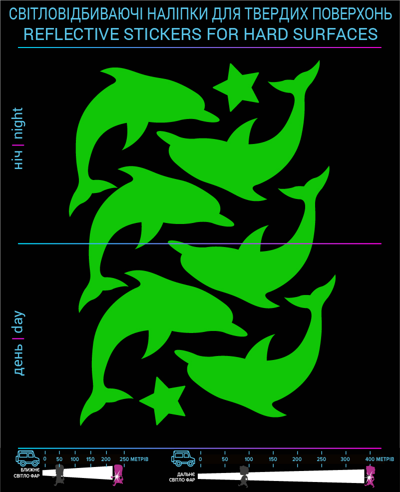 Dolphin reflective stickers, green, hard surface - фото 2