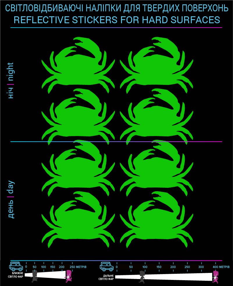 Crabs reflective stickers, green, hard surface - фото 2