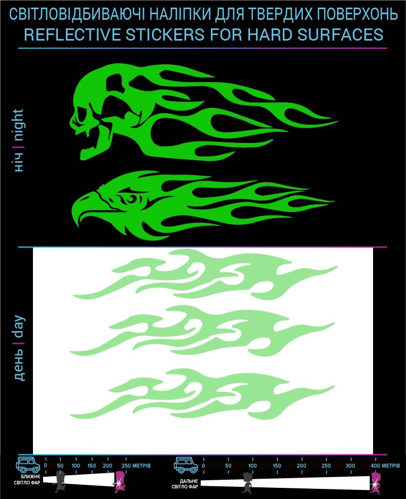 Abstract reflective stickers, green, hard surface