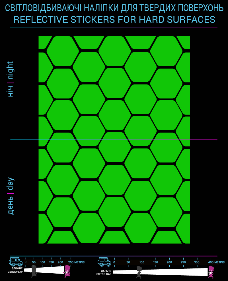 Наклейки Ромбы 2 светоотражающие, зеленые, для твердых поверхностей - фото 2