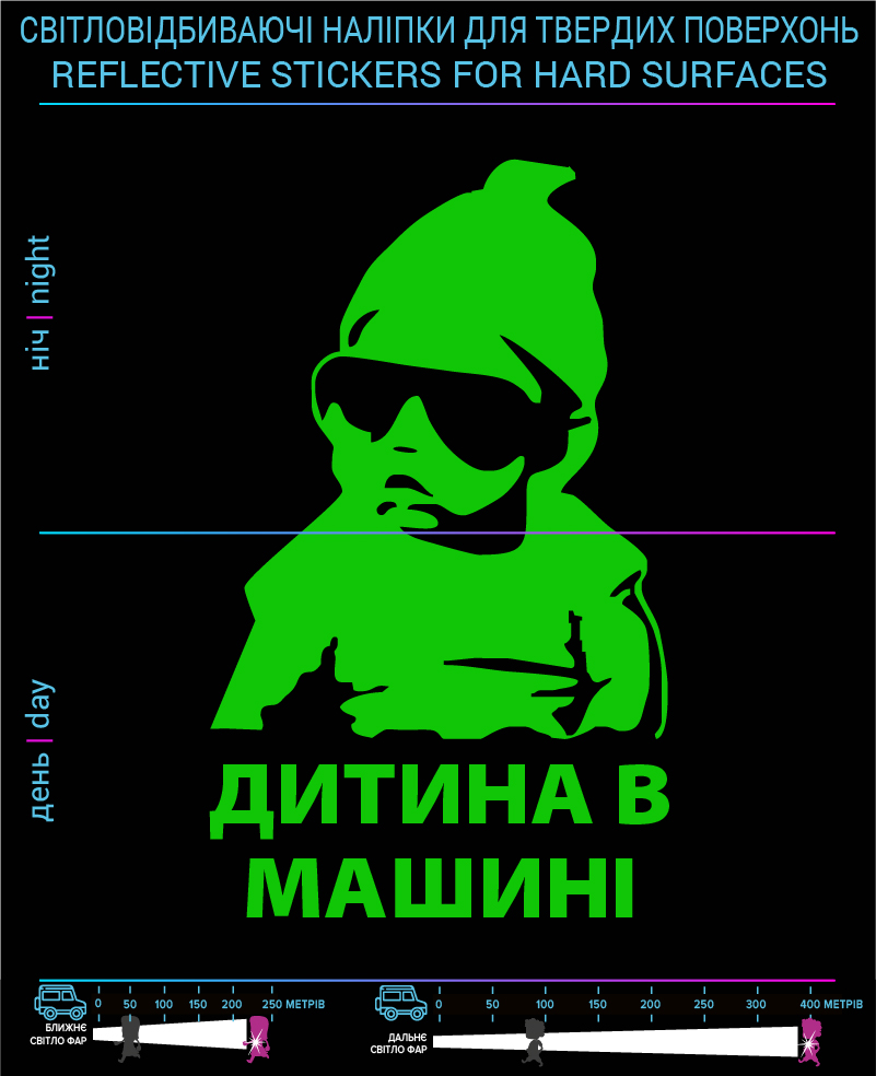 Stickers Baby in car (Ukr. Language), green, hard surface - фото 2