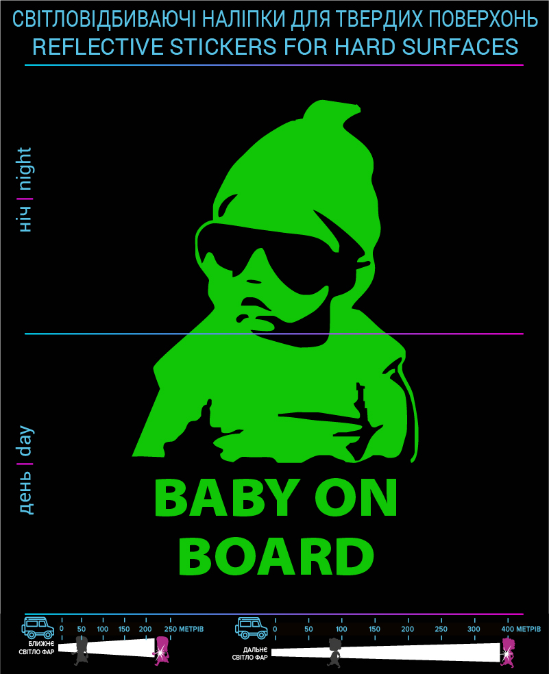 Наклейки Baby on Board (англ. Мова), зелені, для твердих поверхонь - фото 2
