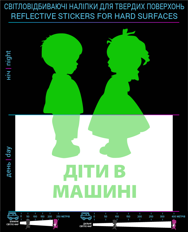 Наклейки Дети в машине (Украинский вариант) , зеленые, для твердых поверхностей